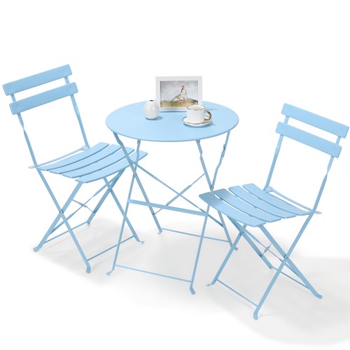 3-Piece Patio Bistro Set Stahl Folding Table and 2 Chairs Garden Furniture Metal - Picture 17 of 24