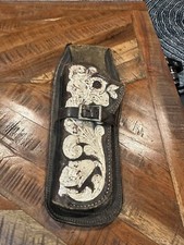 VTG Western Tooled Brown Leather Drop Hip Holster 11.5 X 5