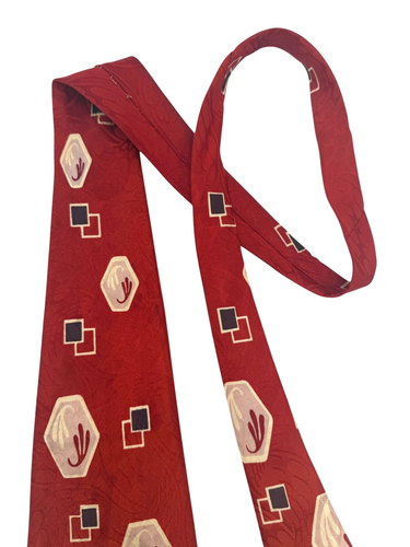 Vintage 1940s Tie Men's Neck Ties Swing Neckties 1930s RED Wide Rayon 51X4.2" - Picture 5 of 9