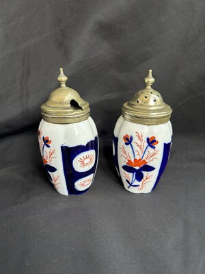 Antike viktorianische GAUDY WARE PFEFFER/SALZ SENFTÄNNCHEN gestempelt E.P.N.S. 1860er Jahre