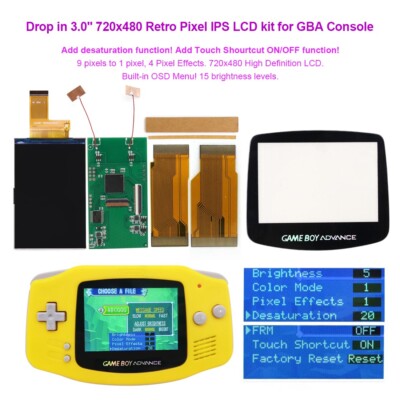 Add Desaturation Drop In V5 3.0'' 720x480 Retro Pixel IPS LCD Kit+Shell For GBA