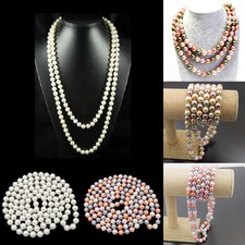 58" Handmade Necklace Jewelry Pearl Glass Knotted Each Beads 8mm 10mm