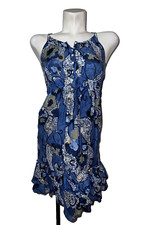 BANANA REPUBLIC Dress Women's Size 0 Blue Floral Halter Ruffle Hem Sleeveless