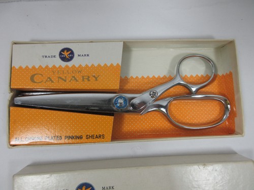 vintage Yellow Canary chrome plated pinking shears sewing scissors size 7” 180mm - Picture 2 of 12