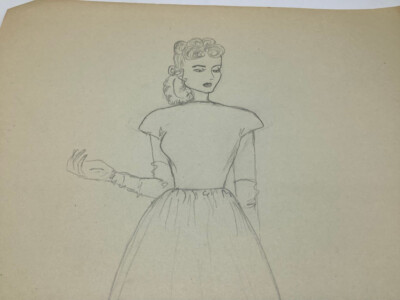 Original Female FASHION drawing -- 1945 -- Christmas Dress, bow | eBay