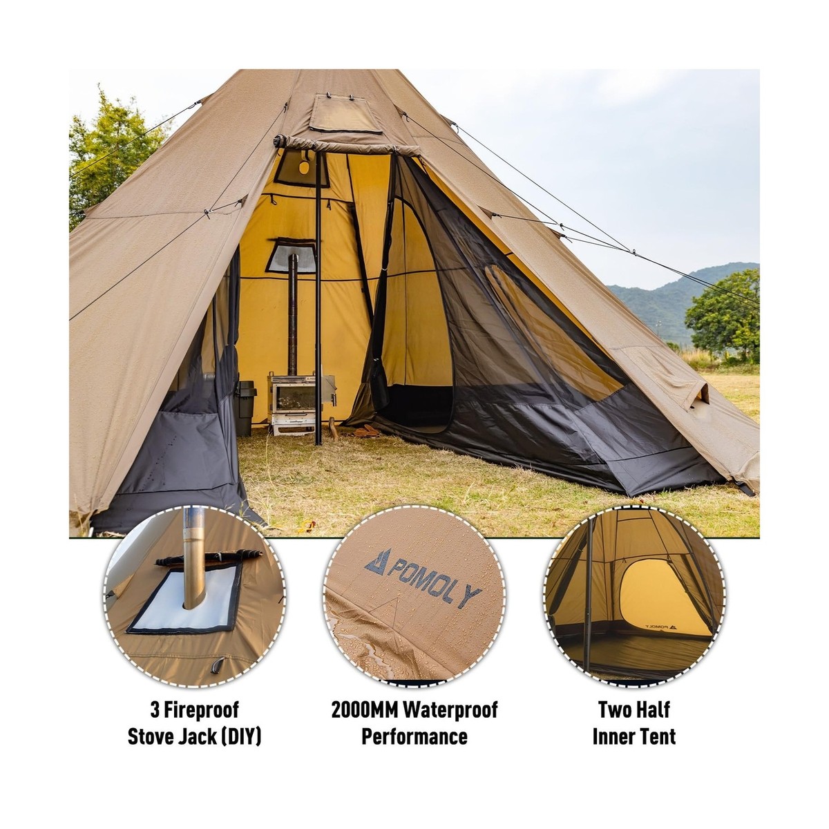 Bromance 70 Tipi Tent for 4-6 Person, Oudoor Camping Hot Tent