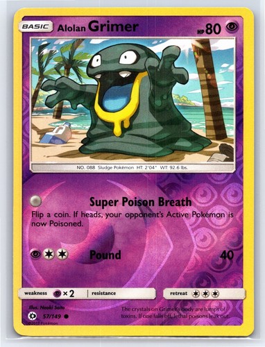 2017 Pokémon TCG Alolan Grimer Sun & Moon Base Set 57/149 Reverse Holo - Picture 1 of 2