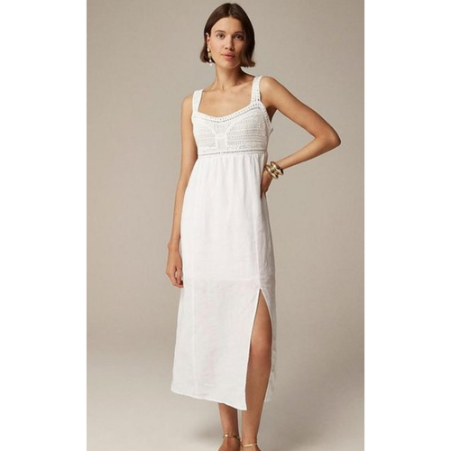 Neu mit Etikett J. Crew 100% Leinen weiß Strand Häkel-Top Midikleid XXS