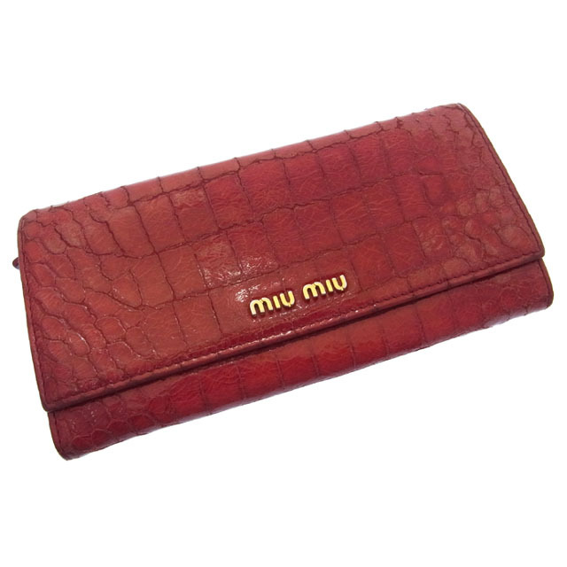miumiu 財布 miumiu Wallet Purse Long Wallet Logo Red Gold Woman