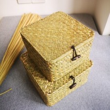 Woven Wicker Storage Bins with Lid&Lock Seagrass Shelf XMAS Hamper Basket