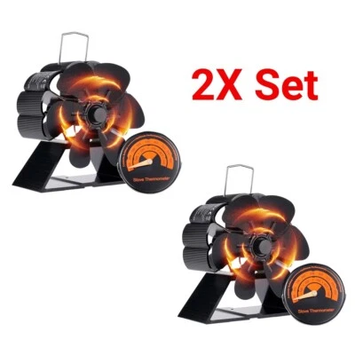 JIMBON 2X Wood Stove Fan 6-Blade Fireplace Fan for Wood Burning Stove Heat Powered fan