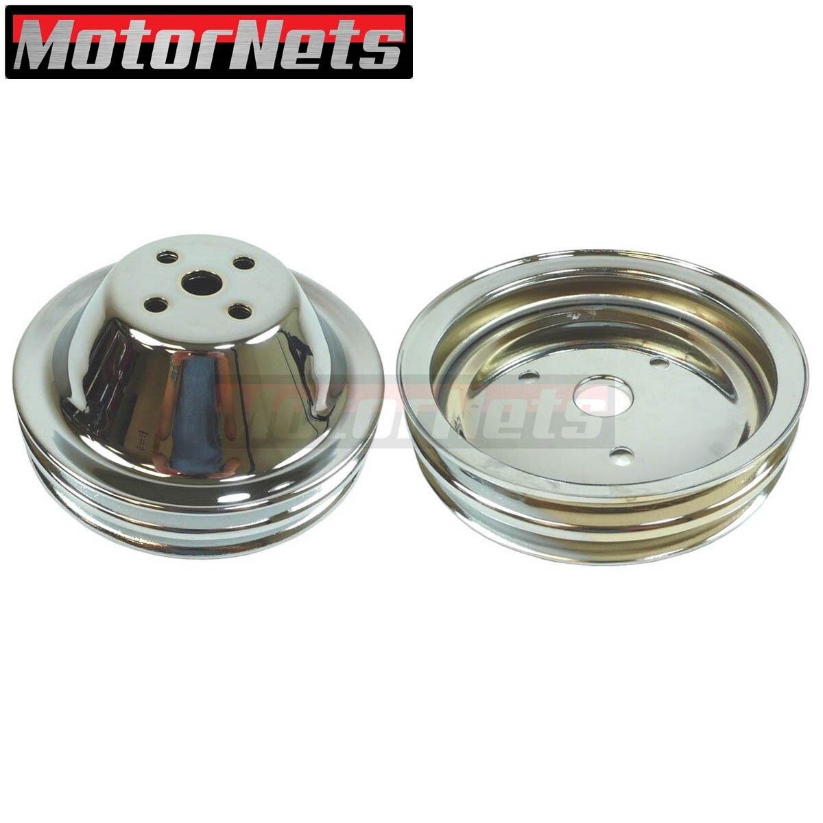 Chrome Small Block Chevy SBC Short Water Pump 1-Groove Crankshaft Pulley – Shiny & Durable