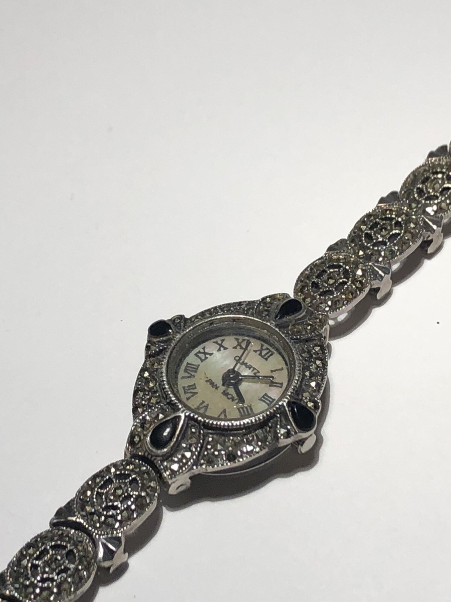 Vintage Sterling Silver 925 Marcasite Onyx Ladies Watch | eBay display picture 1