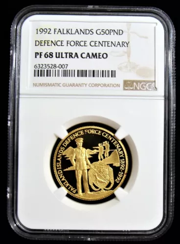 Falkland Islands: gold Proof "Defence Force" 50 Pounds 1992 PR68 Ultra Cameo NGC