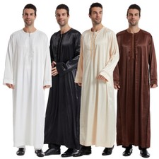 Men's Middle Eastern Clothes Long Sleeve Muslim Islamic Round Neck Kaftan