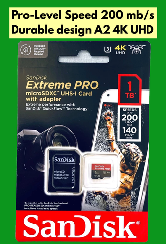1TB Extreme Pro SanDisk Micro SD Card 1TB Memory Card A2 V30 4K UHD 200MB/s - Picture 2 of 2