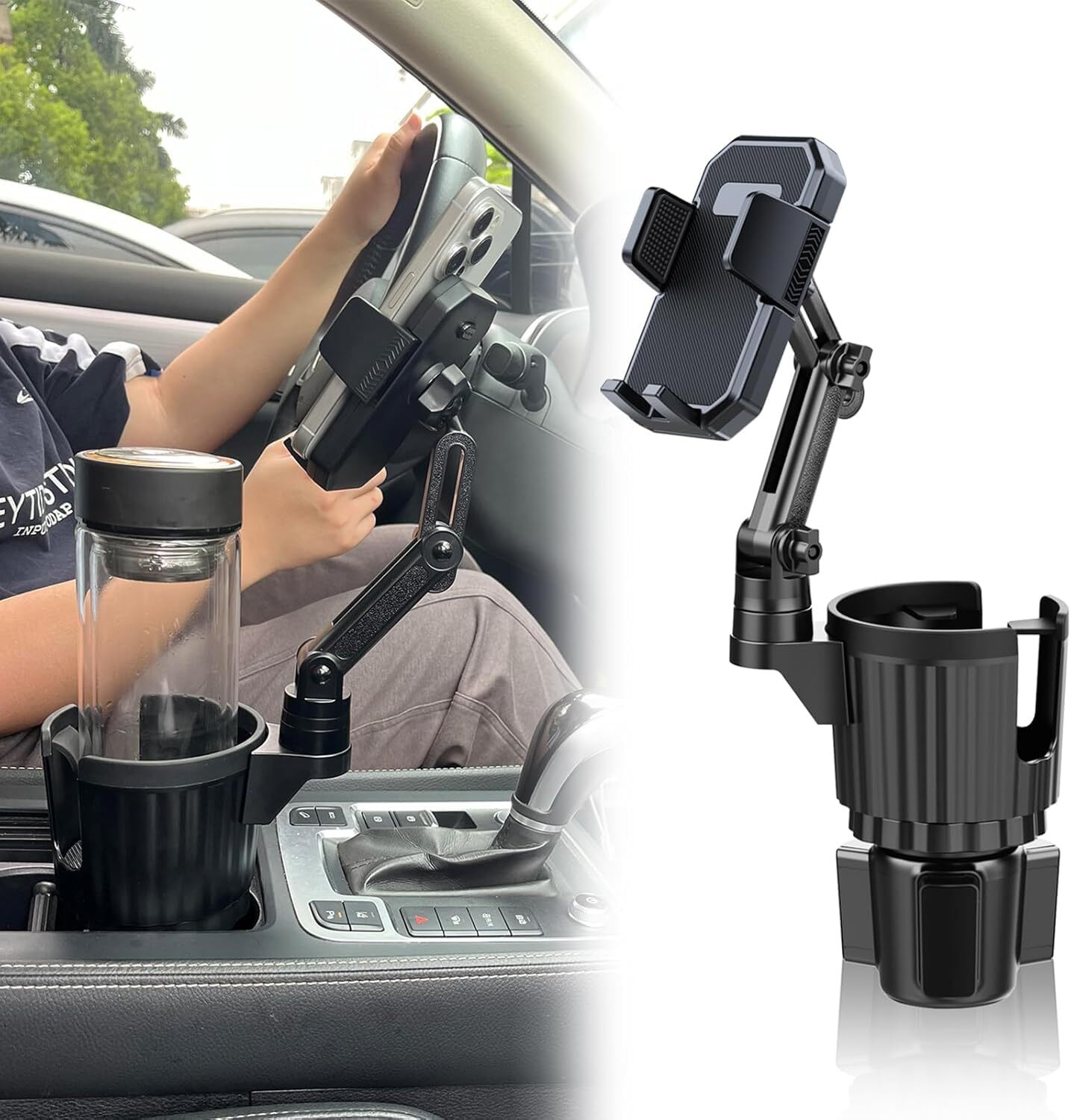 Car Cup Holder Phone Mount, Car Cup Holder Expander with Adjustable Base, 360...