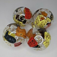 4 Western Cowboy Cowgirl Boots Christmas Tree Ornaments Hand Painted Glass
