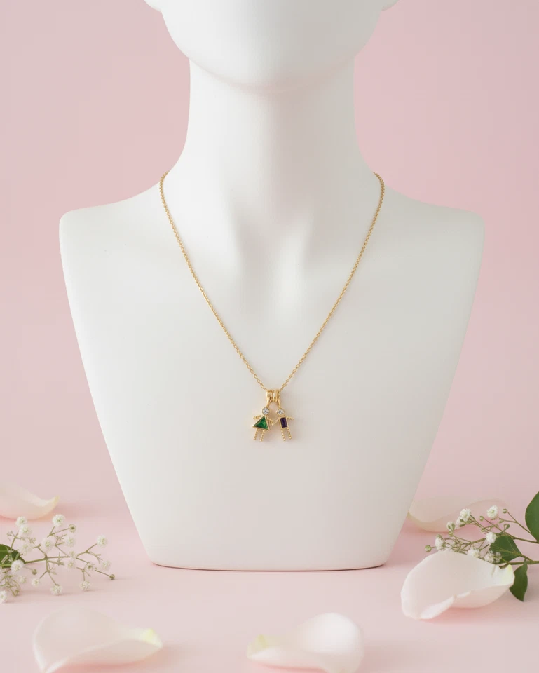 Collar Mamá Personalizado con Colgantes de Piedra Natal | Lleno de Oro 18K | Envío Gratis Foto 4 de 4