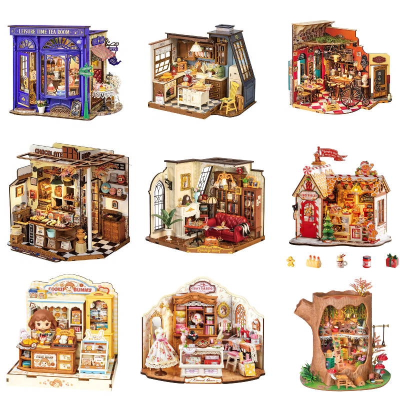 Rolife 9Kit Miniature Wooden Dollhouse DIY LED  House Decor Adult Gift