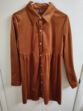 Shein Velour Velvet Knit Dress Collared Button Up Baby Doll Rust Color Lg 9610