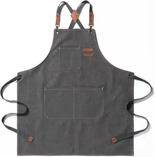 Canvas Cross Back Chef Cotton Aprons for Men Women with Large Pockets