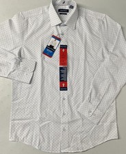 NAUTICA Mens Performance Slim Fit Dress Shirt WHITE Pattern MEDIUM 15-15.5 32/33