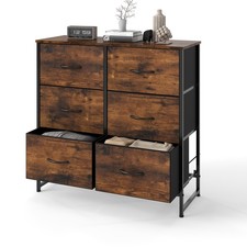 Brown 8-Drawer Storage Tower, Steel Frame, Wood Top, Fabric Bins for Bedroom