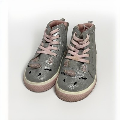 Wonder Nation Silver Pink Glitter Unicorn High Top Sneakers Toddler Girl Size 8