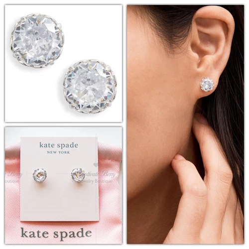 Orecchini Kate Spade That Sparkle Rotondi Cristallo Argento Nuovi con etichette