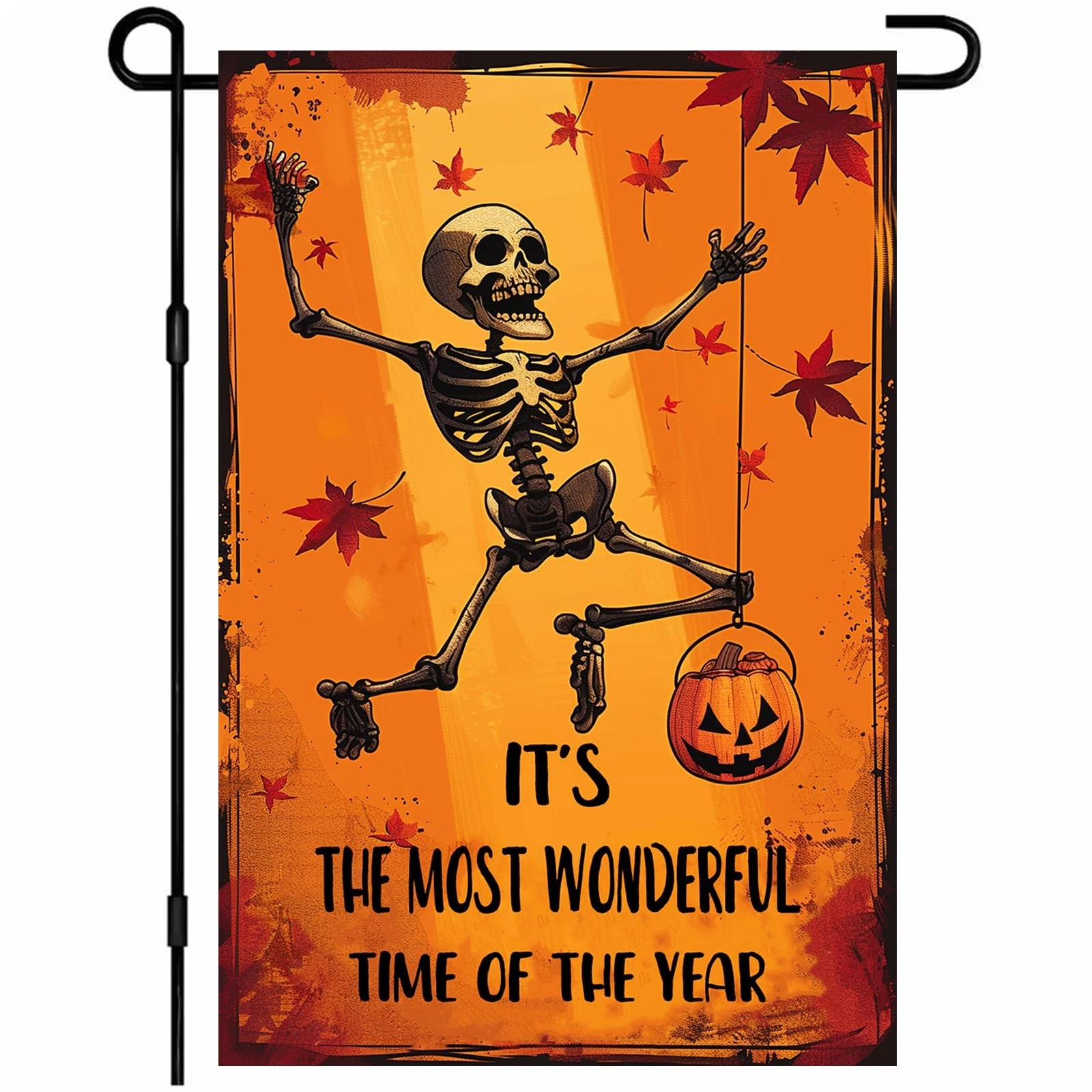 Halloween Garden Flag, Skeleton Pumpkin Yard Flag