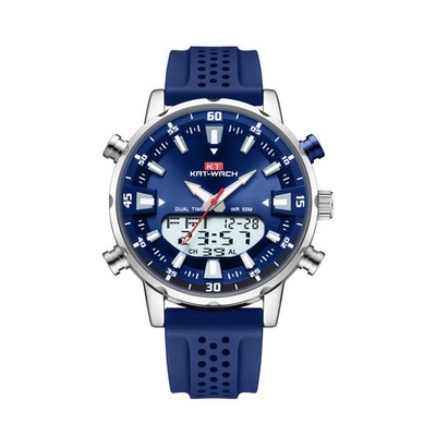 KAT-WACH Men's Dual Time Zone Quartz Watch 50M Waterproof LED Backlight