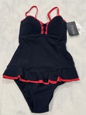 Profile by Gottex One-Piece Swimsuit Black Pink Lace-Up Ruffle NWT Size 6