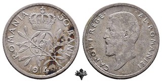 RUMÄNIEN 50 bani 1914 SILVER Silbermünze Carol I Romania