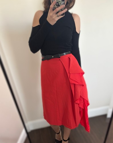 Reiss Waterfall Front Skirt Orange Draped Acetate Sz 4 Midi - Picture 3 of 14