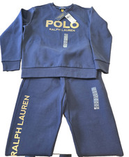 Polo Ralph Lauren Big Boys L/S Sweatshirt Matching Jogger Pants Set Navy Large