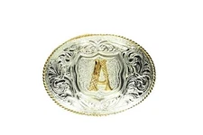 Crumrine Western Belt Buckle Kids Youth Oval Initial Silver C10595