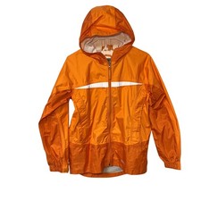 LL Bean Full Zip Rain Jacket Orange Reflective Hooded Shell Youth L 14-16 READ