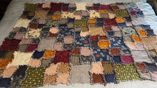 Handmade Woodland Rag Quilt Bear Moose Cabin Lodge Flannel Frayed Throw 46x61