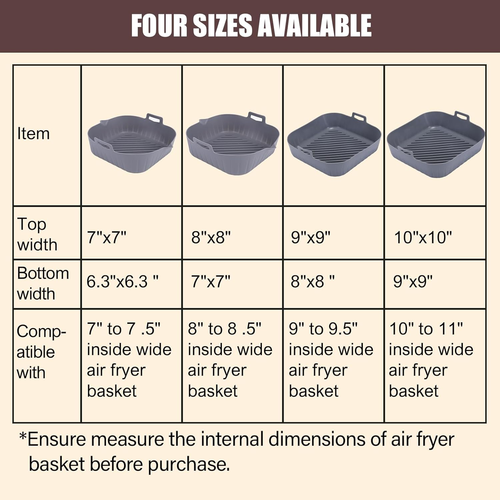 Silicone Liners Square for Air Fryer, 2 Pcs Non-Stick Food-Grade Reusable Basket - Picture 3 of 12