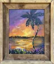 Florida Highwaymen Style Barnwood Framed Painting Sunset On the Marshby Rochelle