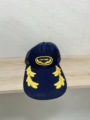 Vintage 90s Extremely Long Brim Captain Snapback Hat/Cap Novelty Embroidered