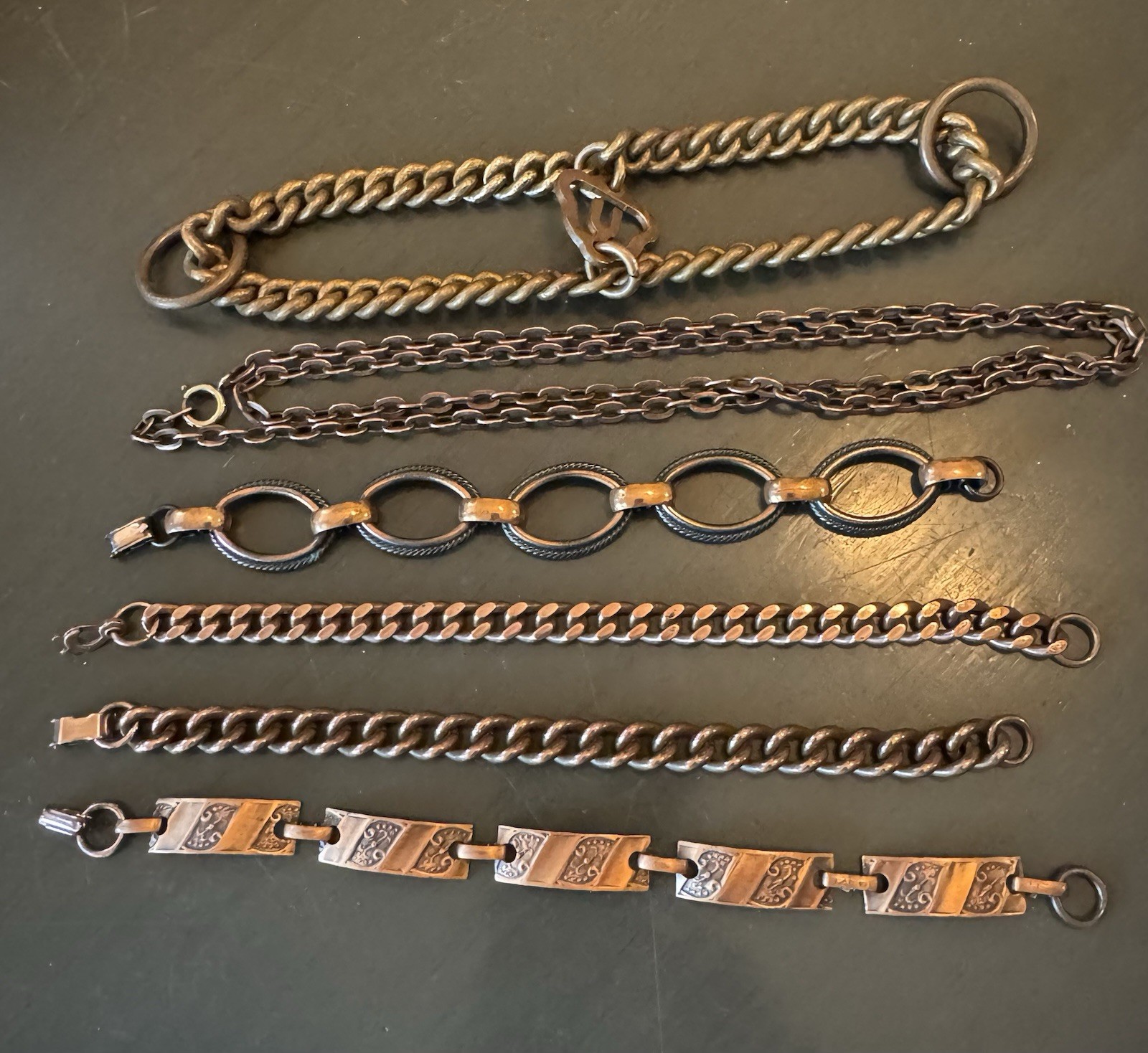 Vintage Solid Copper Chains Bracelets Curb & Sout… - image 1