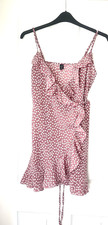 SheIn Wrap Dress Pink Small Floral Strappy V-Neck Asymmetric Tie Woman M UK 10