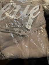 Aerie Pullover Womens Medium Snap Quarter Beige Cotton Sweatshirt Oversized