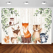 Woodland Baby Shower Backdrop, 7 x 5 ft Wild Jungle Animal Adventure Theme Ba...