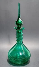 Blenko Green Crackle Glass Decanter With Stopper MCM 