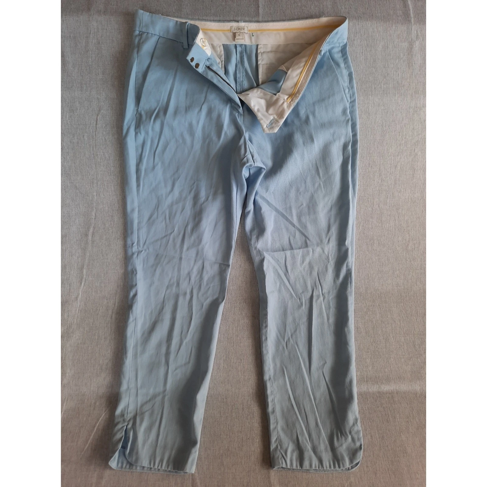 J. Crew Women 8 Capri Pants Light Blue Lined Solid Belt Loop Pockets Zip Button