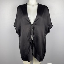 Victorias Secret Robe Women s O/S Black Kimono Flutter Sleeve Satin Tie Closure