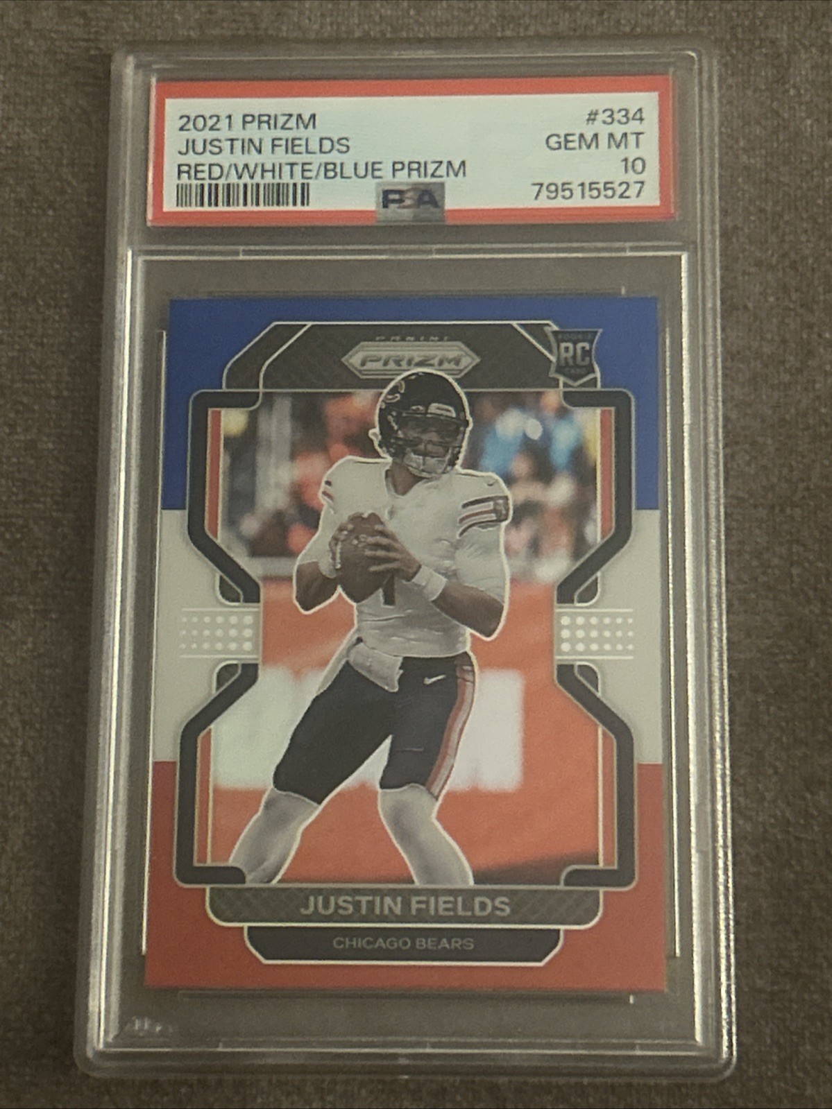 2021 PANINI PRIZM RED/WHITE/BLUE PRIZM #334 JUSTIN FIELDS ROOKIE RC PSA 10 Jets